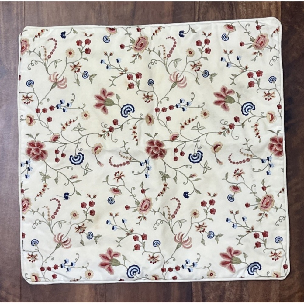 Pottery Barn Pillow Cover Embroidered Floral Garden Cottage 18x18